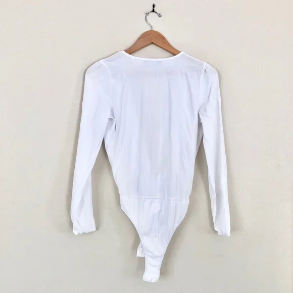 LOVERS + FRIENDS Surplice Wrap Long Sleeve Bodysuit in White - Picture 8 of 8